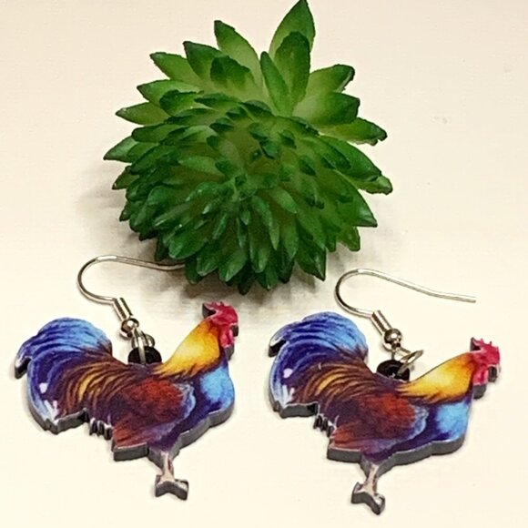 Chicken Earring, Rooster Earring, Hen Earring, Chicken Jewelry, Gift Idea - Picture 2 of 5